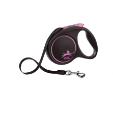 Flexi Correa Extensible Black Design Rosa Cinta 5m
