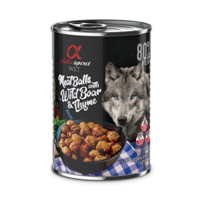 Comida húmida para cães Alpha Spirit Enlatados Almôndegas de Javali e Tomilho 400gr