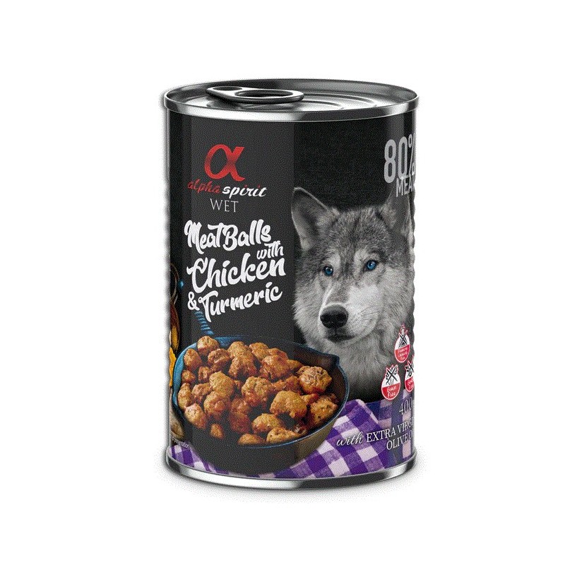 Comida húmida para cães Alpha Spirit Lata Almôndegas de peru e cúrcuma 400gr