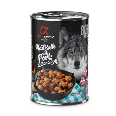 Comida húmida para cães Alpha Spirit Can Almôndegas de Porco e Alcaravia 400gr