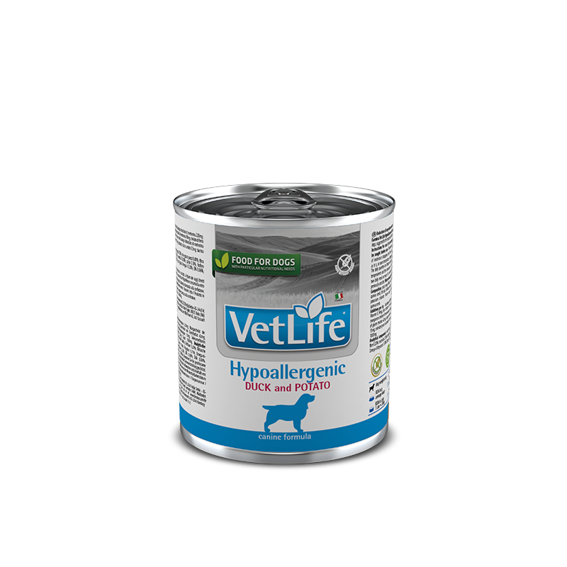 Comida húmida para cães Farmina Vet Life Lata Hipoallergenic Pato y Patata 300gr
