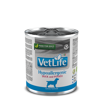 Comida húmida para cães Farmina Vet Life Lata Hipoallergenic Pato y Patata 300gr