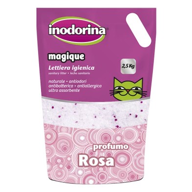Areia para Gatos Inodorina Magique Gel Sílice Perfume Rosas 5 Litros
