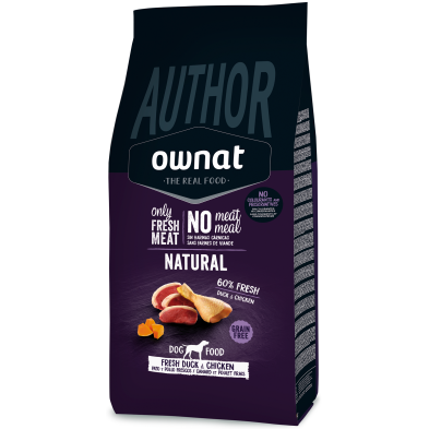Ração sem grãos Ownat Author com pato e frango fresco