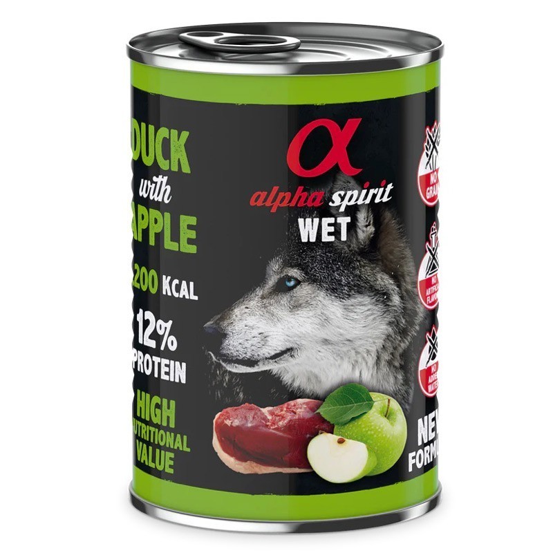 Alpha Spirit Comida húmida para cães em Lata Pato com Maçã Verde 400 gr