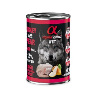 Alpha Spirit Wet para cães sem cereais Lata Peru com Pêra 400gr