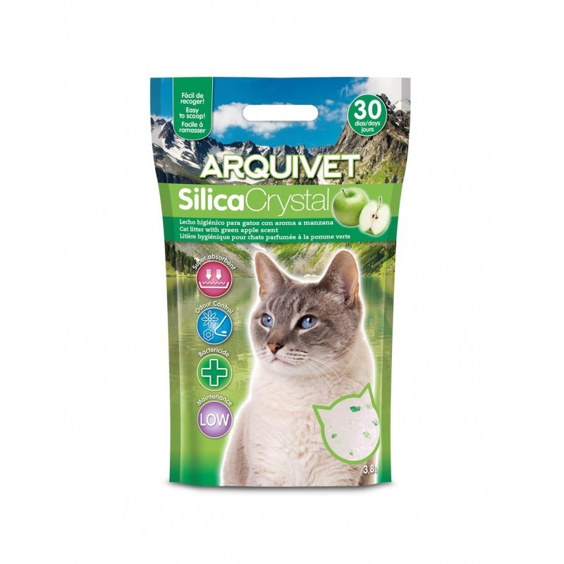 Areia para gatos Arquivet Silica Crystal Aroma Maçã verde 3,8 L.