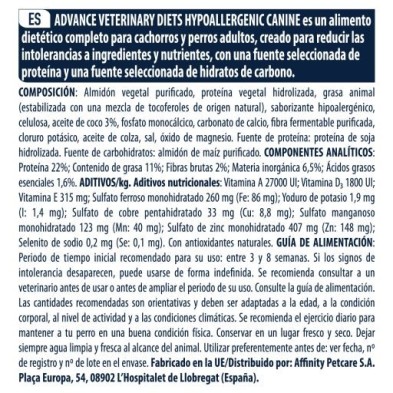 Advance Veterinary Diet Hypoallergenic Canine. Para cães com intolerâncias