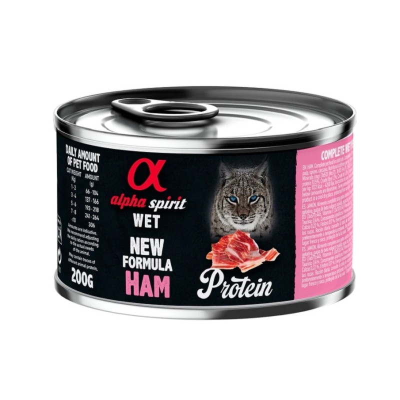 Alpha Spirit Húmedo Lata 200 gr Protein para Gatos Jamón