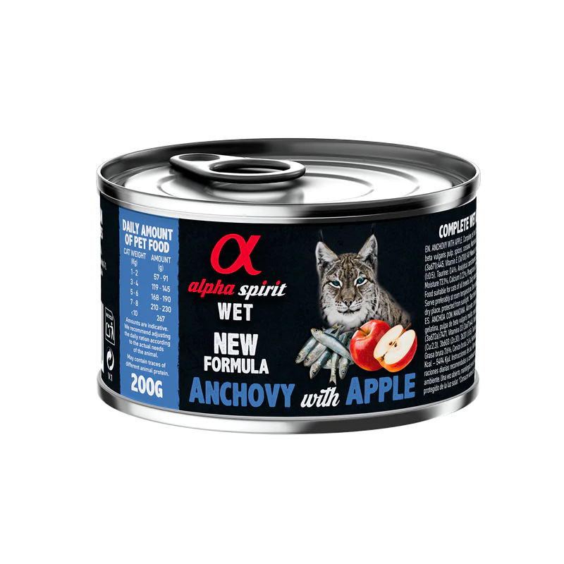 Alpha Spirit Húmedo Lata Gatos 200 gr Boqueron con manzana roja