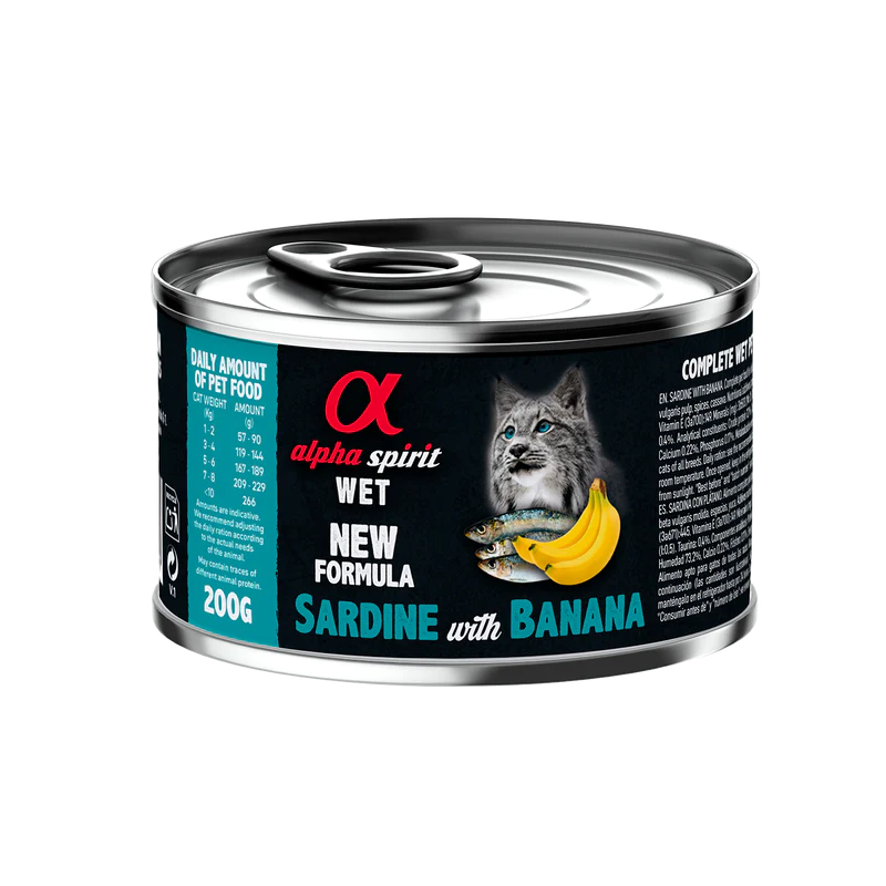 Lata Alpha Spirit para gatos de sardinha com banana 200 gr