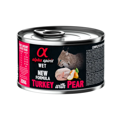 Lata Alpha Spirit para gatos de peru com pêra 200 gr