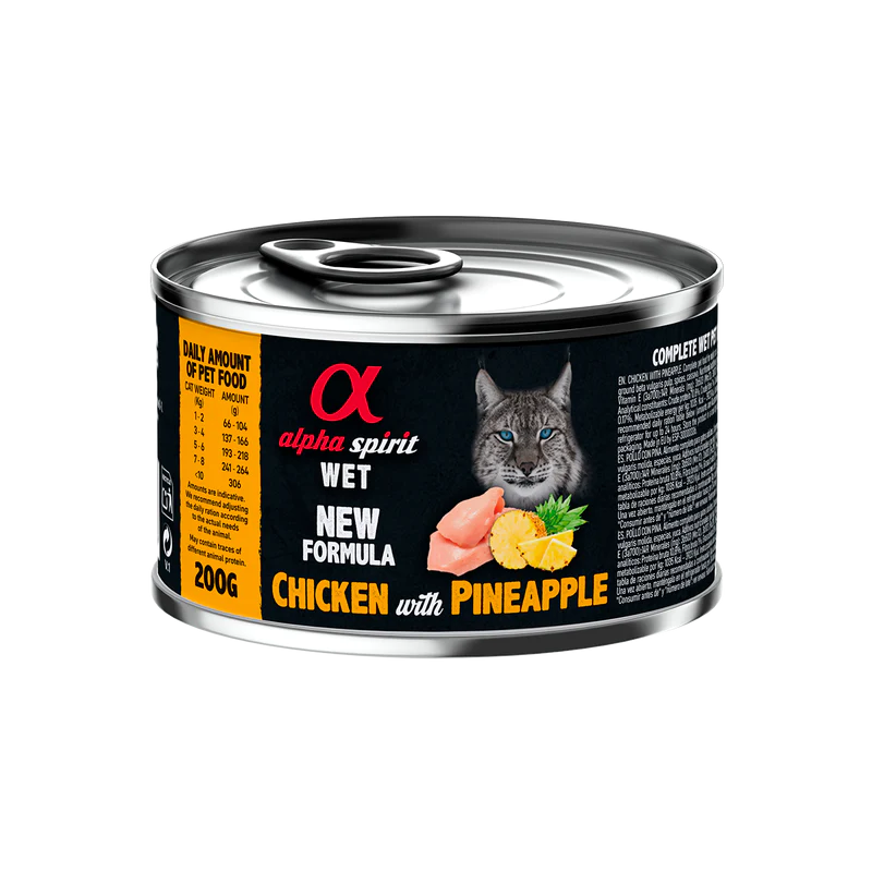 Latas Alpha Spirt de frango com abacaxi para gatos 200 gr