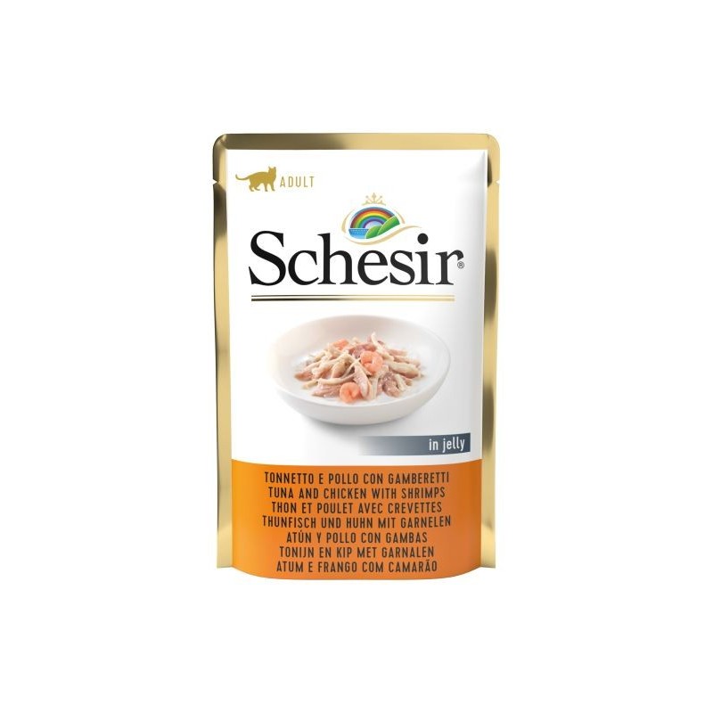 Schesir Pouch Gato 85 gr Atún con pollo y gambas en gelatina