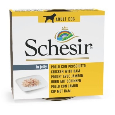 Schesir Lata Perro 150 gr pollo con jamón en gelatina