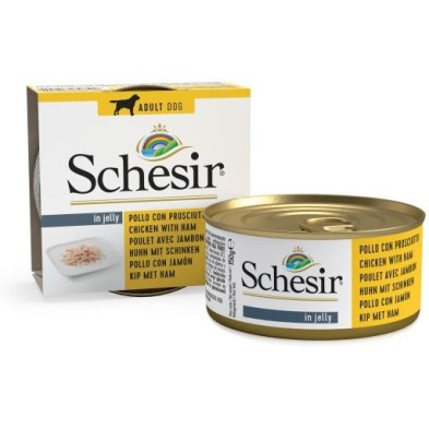 Lata para cães Schesir de frango com presunto em gelatina 150 gr