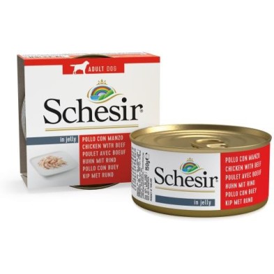 Lata para cães Schesir de frango com carne em gelatina 150 gr