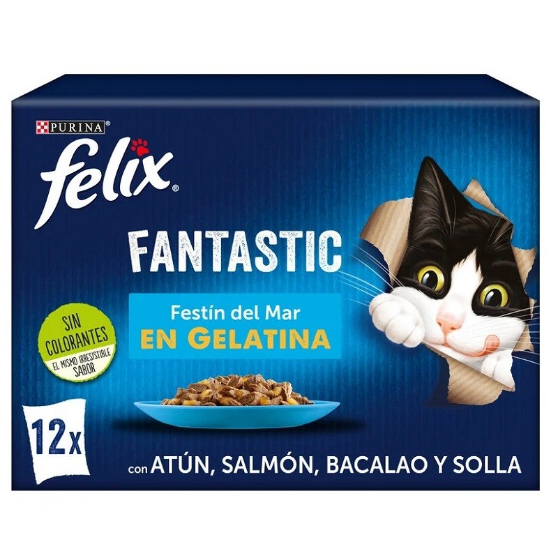 Felix Fantastic Saquetas de Gelatina para Gatos Festa do Mar com vários peixes