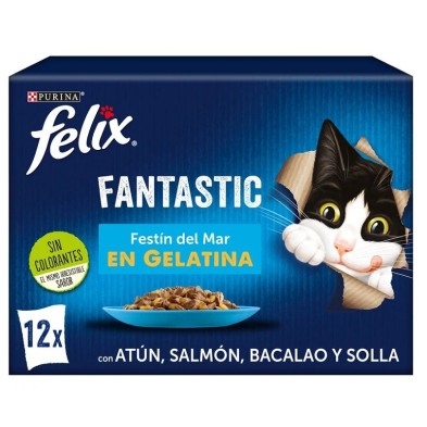 Felix Fantastic Saquetas de Gelatina para Gatos Festa do Mar com vários peixes