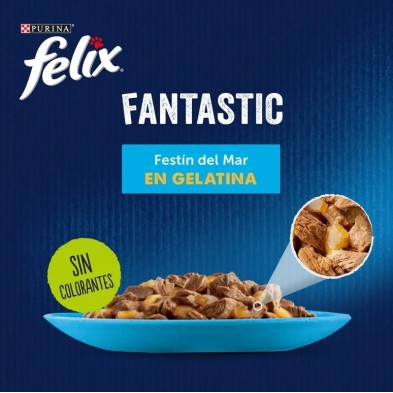 Felix Fantastic Saquetas de Gelatina para Gatos Festa do Mar com vários peixes