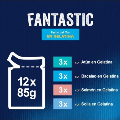 Felix Fantastic Saquetas de Gelatina para Gatos Festa do Mar com vários peixes