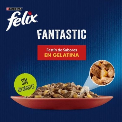 Felix Fantastic Saquetas de Gelatina para Gatos Festa do Mar com várias carnes