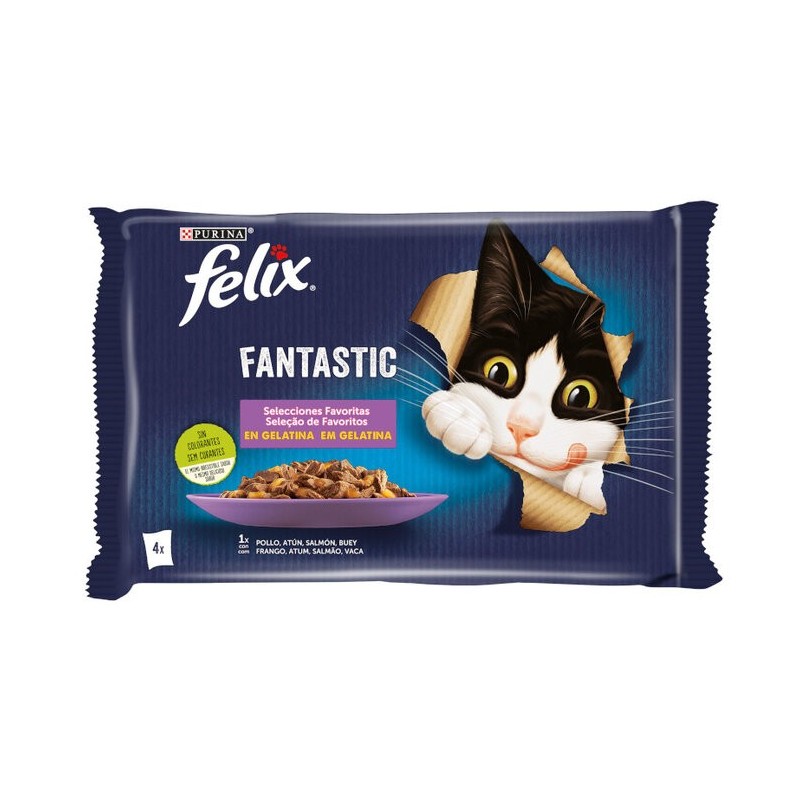 Felix Fantastic Sachês de Gelatina para Gatos Seleções Favoritas de Carne e Peixe