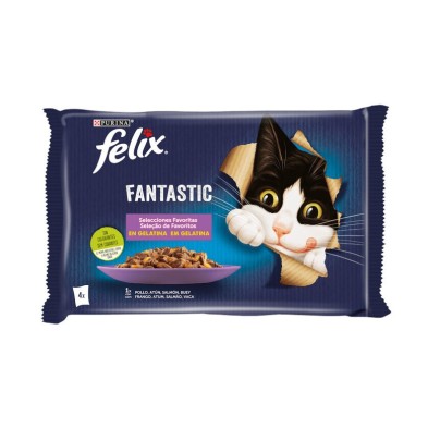 Felix Fantastic Sachês de Gelatina para Gatos Seleções Favoritas de Carne e Peixe