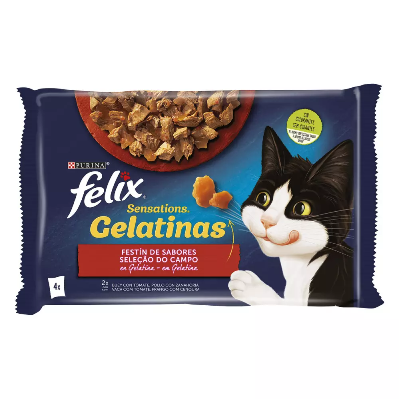 Felix Sensations Pacotes de gelatina para gatos de Carne com Frango e Tomate