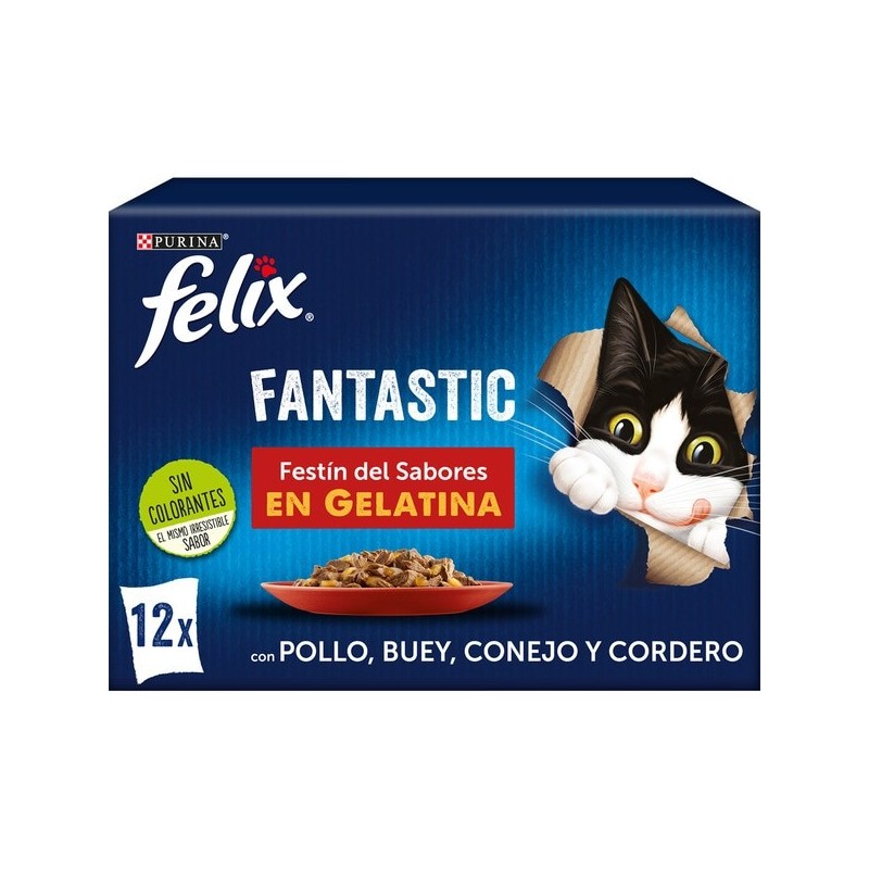 Felix Fantastic Saquetas de Gelatina para Gatos Festa do Mar com várias carnes