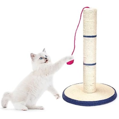 Poste para arranhar em sisal com base redonda e cilindro com bola 30x46cm