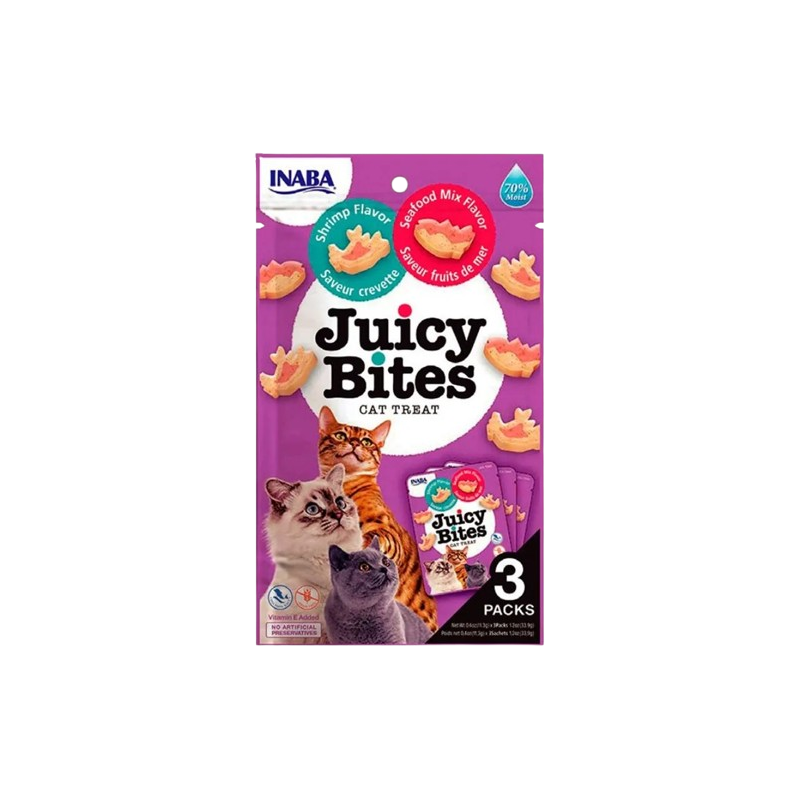 Petisco para gatos Churu Juicy Bites Camarão e frutos do mar