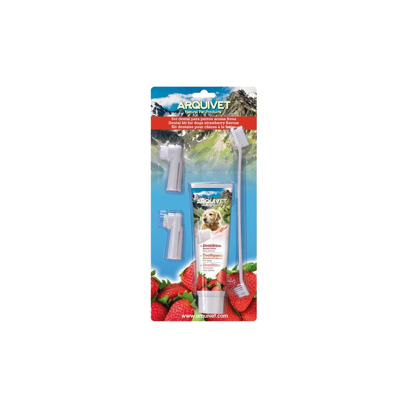 Arquivet Set Dental Para Perros 100 gr sabor fresa