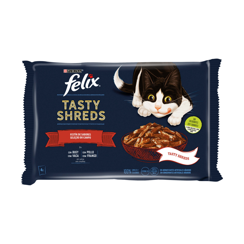 Felix Snacks Tasty Shreds Selecciones Favoritas Comida Húmeda para Gato