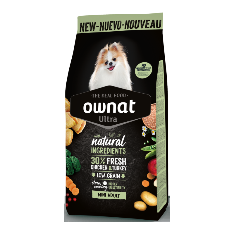 Ownat Ultra ração para cães adultos de raças pequenas com frango e peru