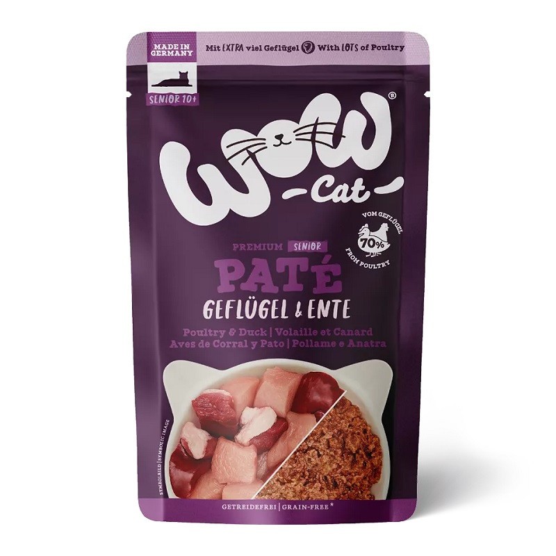 Alimento húmido para gatos Senior Aves e Pato 125g - WOW Pet