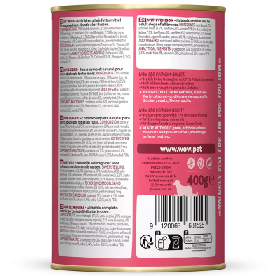 Comida Húmida para Cães Veado com Algas 400g - WOW Pet