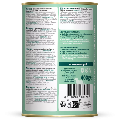 Comida Húmida para Cães Peru com Abobrinha 400g - WOW Pet