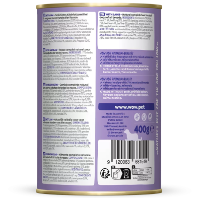 Comida Húmida para Cães Cordeiro com Abóbora 400g - WOW Pet
