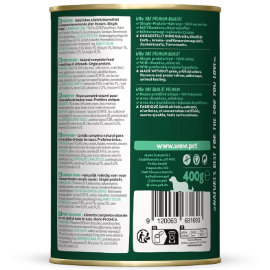 Comida Húmida para Cães de Peru Puro - 71% Carne de Peru