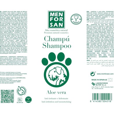 Menforsan Champú cicatrizante con aloe vera 1litro etiqueta