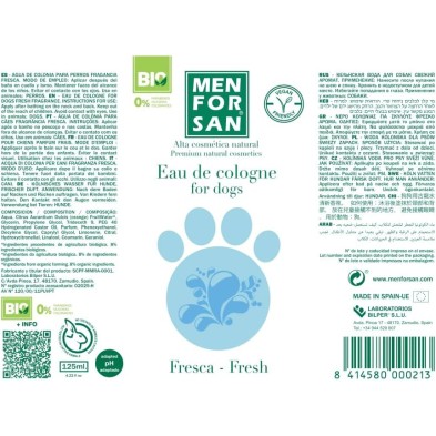 Menforsan Agua de colonia fresh para perros 125 ml ETIQUETA
