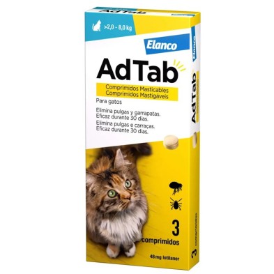 3 comprimidos antiparasitários para gatos I AdTab Antiparasitário 3 comprimidos mastigáveis para gatos