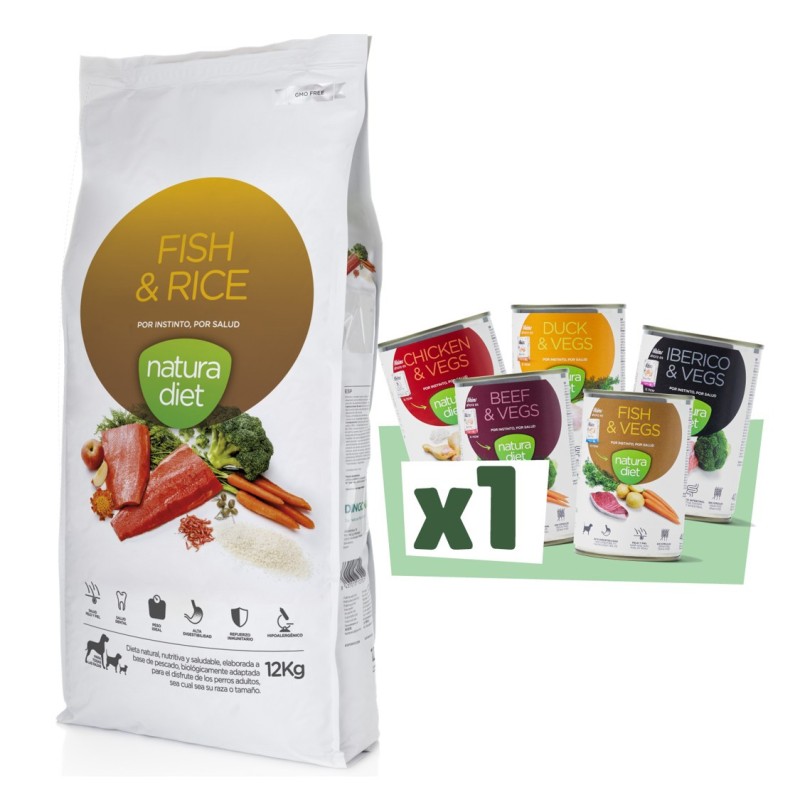 Pienso Natura Diet para Perros Adultos con Pescado y Arroz