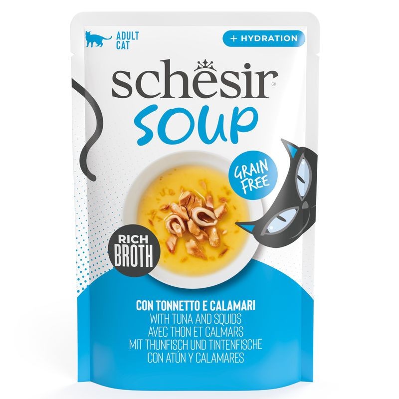 Pack sopas Schesir Comida Húmeda Gato Soup Atún y Calamares