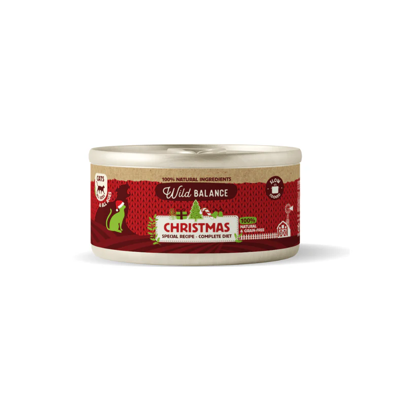 Wild Balance Receta de Navidad Lata de Pollo, Ternera y Pavo para Gatos 120 gr