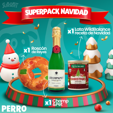 Pacote de Natal para cães com bolo, kefir e lata de comida cozinhada