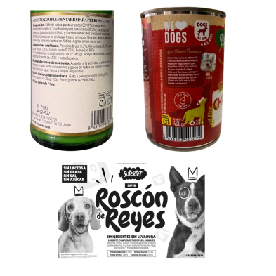 Pacote de Natal para cães com bolo, kefir e lata de comida cozinhada