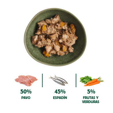 Wild Balance Gato Lata BARF cocinado al vapor PESCADO SALVAJE y PAVO con Verduras Frescas
