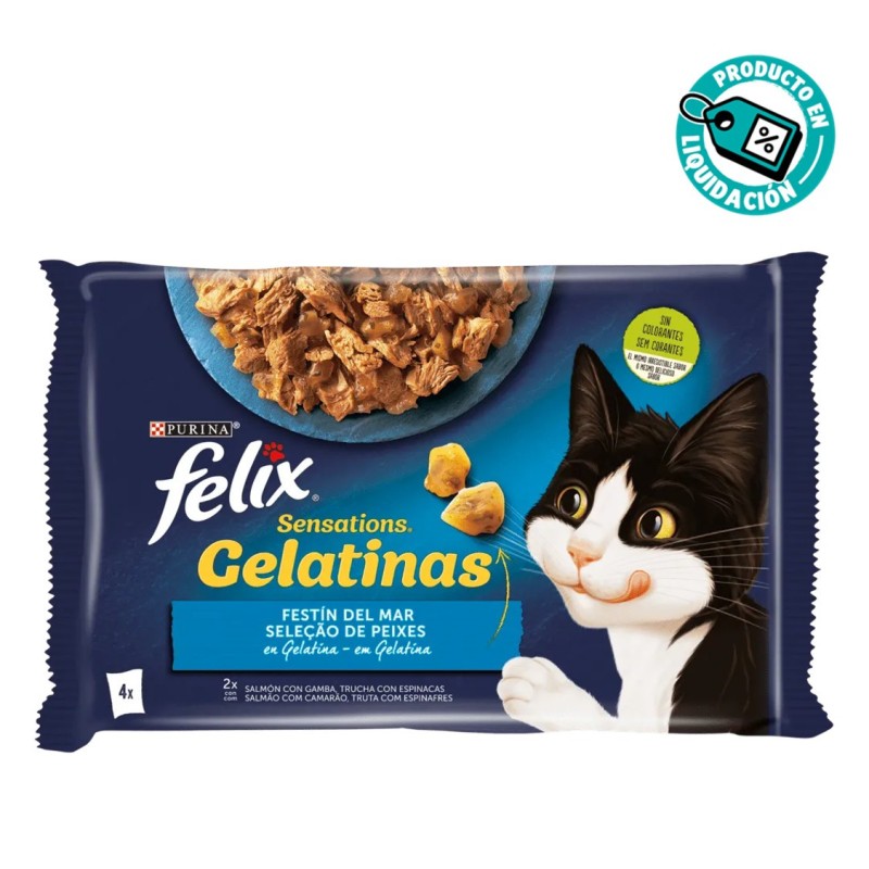 Felix Sensations sobres en Gelatina para gatos de Salmón con Gambas y Trucha